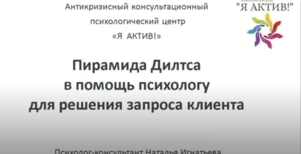 Вебинар «Пирамида Дилтса в помощь психологу для решения запросов клиентов»